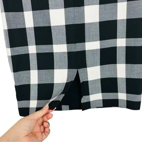 Ann Taylor Checkered Gingham Plaid Slit Stretchy High Rise Lined Pencil Skirt 8